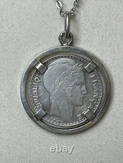 Bijou Ancien Collier en argent Poinçon Minerve Turin Pièce 10F montée
