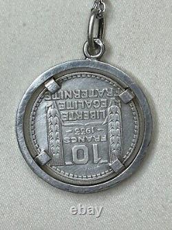 Bijou Ancien Collier en argent Poinçon Minerve Turin Pièce 10F montée