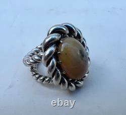 Bijou Ancien Tres Belle Bague Argent Massif Torsadé et Pierre circa 1960-70