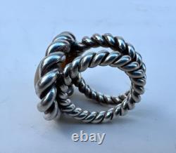 Bijou Ancien Tres Belle Bague Argent Massif Torsadé et Pierre circa 1960-70