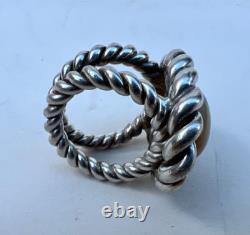 Bijou Ancien Tres Belle Bague Argent Massif Torsadé et Pierre circa 1960-70