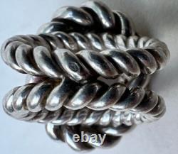 Bijou Ancien Tres Belle Bague Argent Massif Torsadé et Pierre circa 1960-70