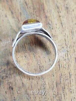 Bijou ancien Bague argent massif Pierre ambre naturel XXème 1980