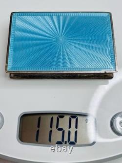 Boîte Art Déco en argent massif 935 émail guilloché turquoise coffret ancien