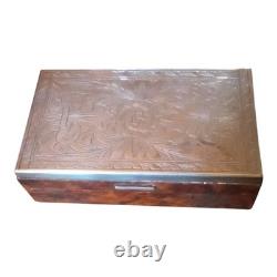 Boîte ancienne en argent massif 800 et bois de loupe Monogramme gravé