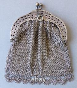 Bourse aumonière cote maille argent massif silver bag Ancien 19e siècle 68gr