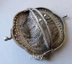 Bourse aumonière cote maille argent massif silver bag Ancien 19e siècle 68gr