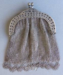 Bourse aumonière cote maille argent massif silver bag Ancien 19e siècle 68gr