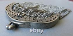 Bourse aumonière cote maille argent massif silver bag Ancien 19e siècle 68gr