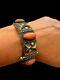 Bracelet Argent Massif Corail Ethnique Art Déco Vintage Ancien