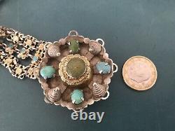 Bracelet Argent Massif Vintage Ancien Floral Ethnique Turquoise Poinconné 78.40g