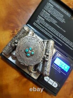 Bracelet Argent Turquoise Ancien Qajar Perse Iran Boîte Berbère Calligraphie