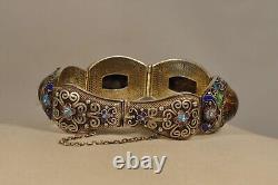 Bracelet Chinois Ancien Argent Massif Emaille Antique Chinese Enameled Silver