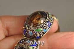 Bracelet Chinois Ancien Argent Massif Emaille Antique Chinese Enameled Silver