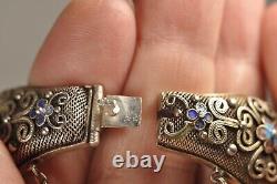 Bracelet Chinois Ancien Argent Massif Emaille Antique Chinese Enameled Silver