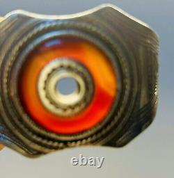 Bracelet En Argent Massif Marocain Fait Main, Sculpté Touareg Ancien Cornaline