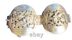 Bracelet Indochine ancien XX s. Poinçonné argent massif motifs nature et récolte