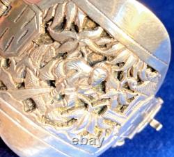 Bracelet Indochine ancien XX s. Poinçonné argent massif motifs nature et récolte