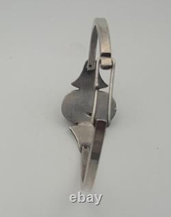 Bracelet Jonc Ancien Argent Massif Scarabée Émaillé Style Égyptien #J5