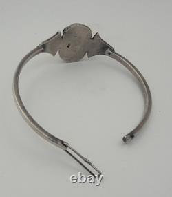 Bracelet Jonc Ancien Argent Massif Scarabée Émaillé Style Égyptien #J5