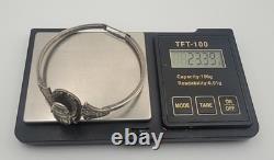 Bracelet Jonc Ancien Argent Massif Scarabée Émaillé Style Égyptien #J5