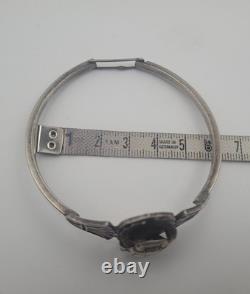 Bracelet Jonc Ancien Argent Massif Scarabée Émaillé Style Égyptien #J5