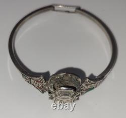 Bracelet Jonc Ancien Argent Massif Scarabée Émaillé Style Égyptien #J5