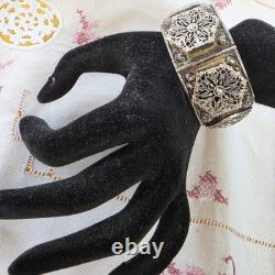 Bracelet Jonc Ancien Rigide en Argent Massif Style Art Déco / Oriental