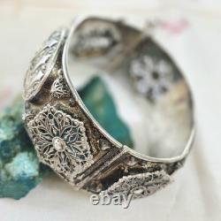 Bracelet Jonc Ancien Rigide en Argent Massif Style Art Déco / Oriental