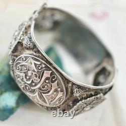 Bracelet Jonc Ancien Rigide en Argent Massif Style Art Déco / Oriental