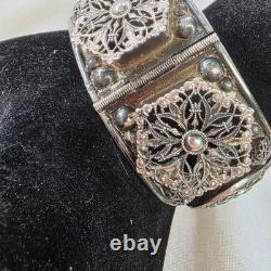 Bracelet Jonc Ancien Rigide en Argent Massif Style Art Déco / Oriental