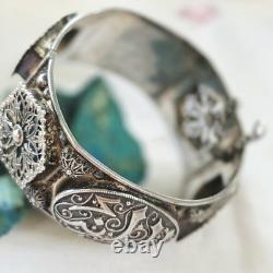 Bracelet Jonc Ancien Rigide en Argent Massif Style Art Déco / Oriental