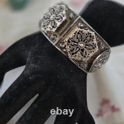 Bracelet Jonc Ancien Rigide en Argent Massif Style Art Déco / Oriental