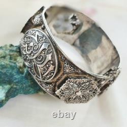Bracelet Jonc Ancien Rigide en Argent Massif Style Art Déco / Oriental