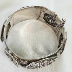 Bracelet Jonc Ancien Rigide en Argent Massif Style Art Déco / Oriental