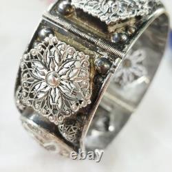 Bracelet Jonc Ancien Rigide en Argent Massif Style Art Déco / Oriental