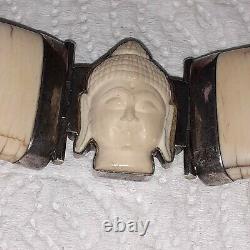 Bracelet ancien ART DECO argent massif et Bouddha sculpté