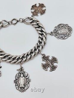 Bracelet ancien breloques médailles en Argent massif Epoque XIXe