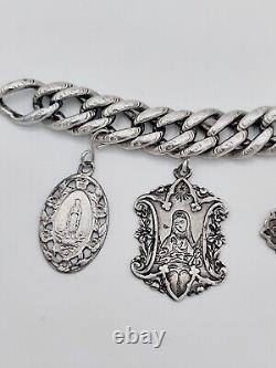 Bracelet ancien breloques médailles en Argent massif Epoque XIXe