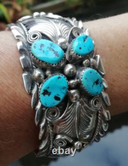 Bracelet ancien en argent Massif Silver 925 Turquoises Navaro Créateur Signé