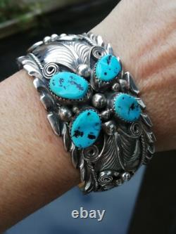 Bracelet ancien en argent Massif Silver 925 Turquoises Navaro Créateur Signé