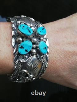 Bracelet ancien en argent Massif Silver 925 Turquoises Navaro Créateur Signé