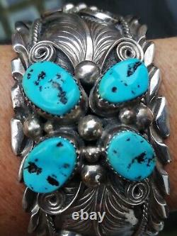 Bracelet ancien en argent Massif Silver 925 Turquoises Navaro Créateur Signé