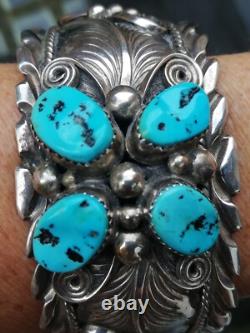 Bracelet ancien en argent Massif Silver 925 Turquoises Navaro Créateur Signé