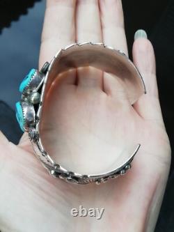 Bracelet ancien en argent Massif Silver 925 Turquoises Navaro Créateur Signé