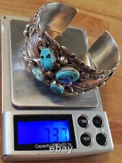 Bracelet ancien en argent Massif Silver 925 Turquoises Navaro Créateur Signé