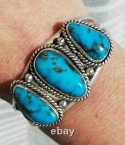 Bracelet ancien en argent Massif Silver 925 turquoises Navajo