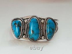 Bracelet ancien en argent Massif Silver 925 turquoises Navajo