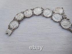 Bracelet ancien en argent massif, 8 pièces 1 dime USA Etats unis B193