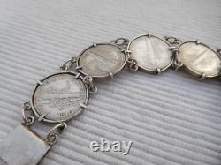 Bracelet ancien en argent massif, 8 pièces 1 dime USA Etats unis B193